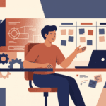 Illustration representing a career shift from mechanical engineering to project management.