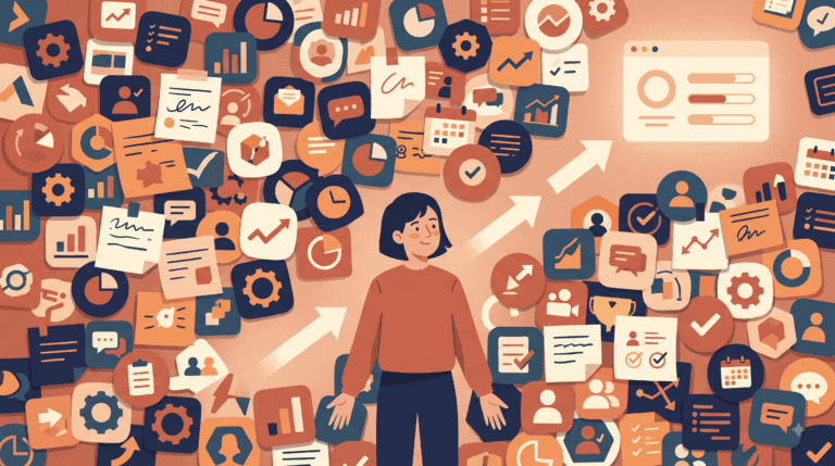 Home Person choosing the right project management tool among many overwhelming app options