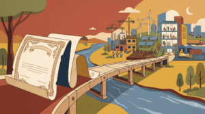Certificate transforming into a bridge, symbolizing PM certifications versus real-world experience